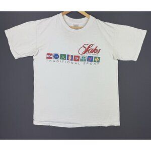 Vintage 90's Saks Fifth Avenue Traditional Sport Rare White Shirt Promo XL Art T